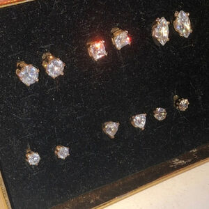 6 Pairs Gold Tone & CZ Rhinestone Boho Classic Stud Pierced Earrings